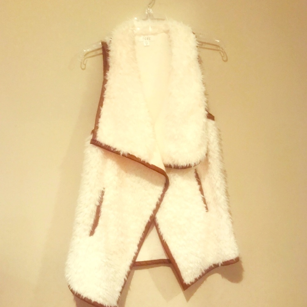 Ivory Vest with Faux Leather Trim, Medium